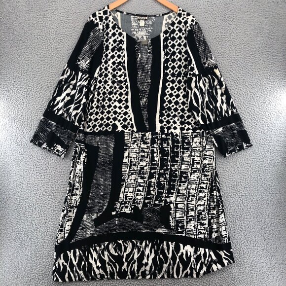 Haani Dress Womens 2X Petite Black Shift Tunic Travel Knit Cut Out Long Sleeves - Picture 1 of 8